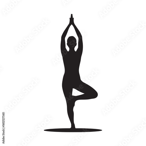 Yoga tree pose silhouette on white background