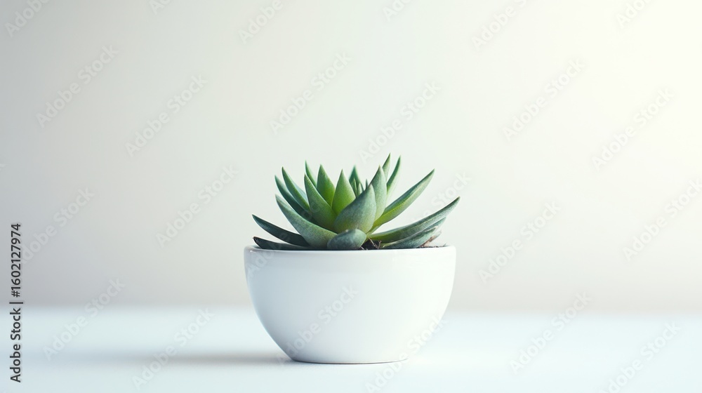 Obraz premium Simple Green Succulent Plant in White Pot on Minimalist Background