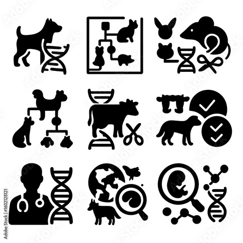 Lineage genetic icons clone animals geneticist chart mapping editing animal vector icon