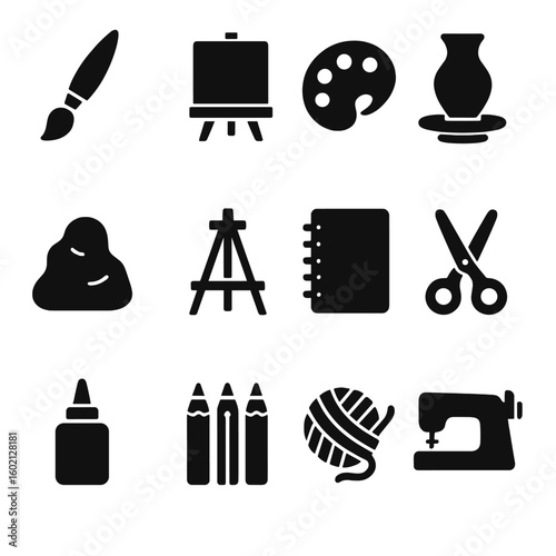 Palette sketchbook icons wheel pottery canvas colored machine icon vector workshop glue