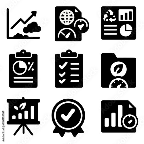Reporting report environmental transparency kpi vector data icons metric bar scorecard icon