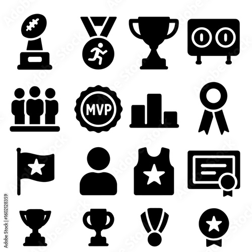 Certificate scoreboard podium cup award sports medal vector champion ribbon icons icon