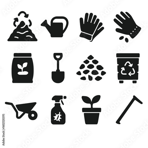 Gardening natural can seeds waste compost gloves garden vector zero icon insecticide