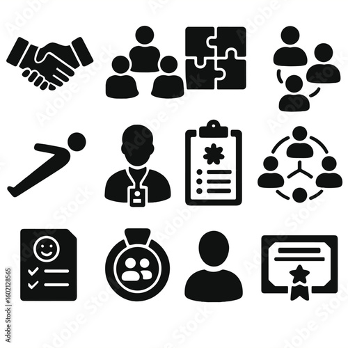 Building icon vector handshake team icons puzzle pieces form certificate participant workshop