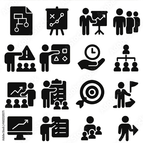 Icons vector plan action workshop management analysis chart team business decision icon