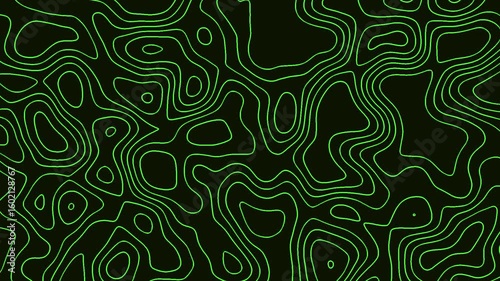 Abstract green lines motion on a black background topographic 