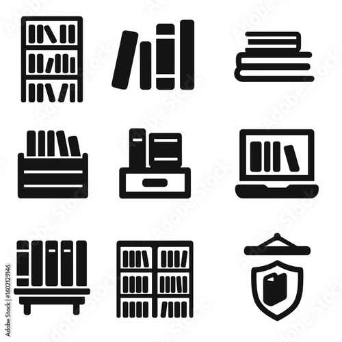 Icon bookends vector vertical digital bin modern drawer storage shelf book pile