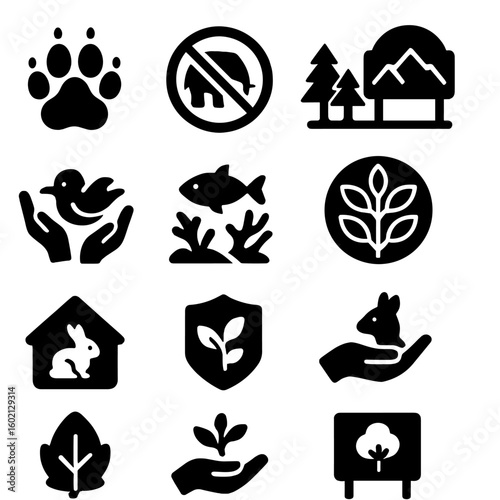Icon planting icons wildlife print park preservation badge vector conservation rescue biodiversity