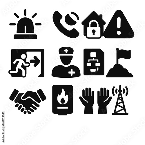 Emer phone tower fire evacuation lockdown first alert icon help vector