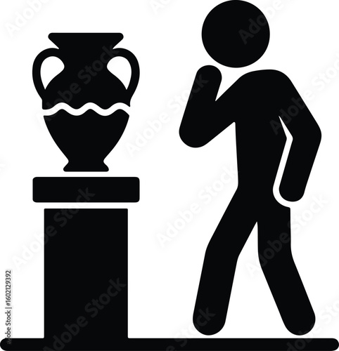 Silhouette Person admiring ancient vase in museum Vector Illustrator