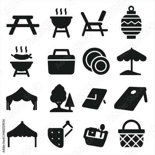 Party nature umbrella lantern picnic game vector icon icons sun outdoor