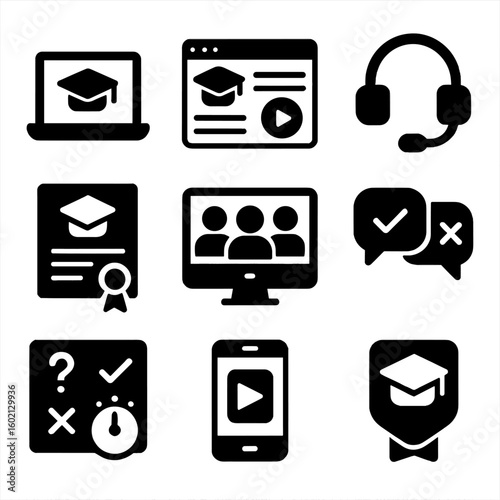Virtual icons online vector icon app bubble interactive timer badge certificate learning