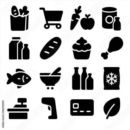 Loyalty section meat canned grocery icons spices cart vector items beverage icon