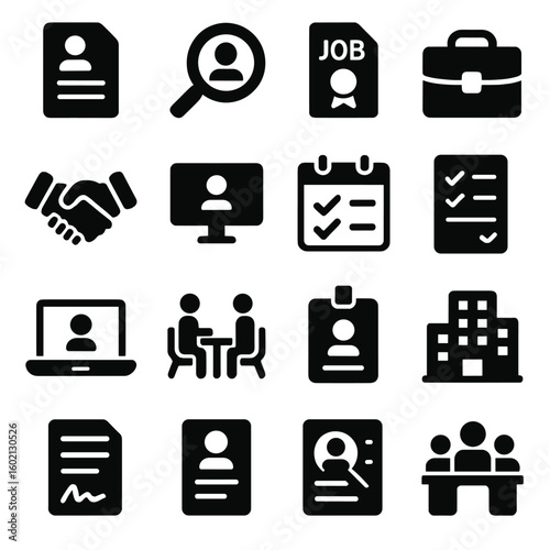 Search solid symbol job prompt glyph set vector black silhouette pictogram icon