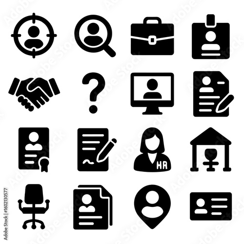 Icons black solid icon symbol prompt silhouette vector set headhunting collection pictogram