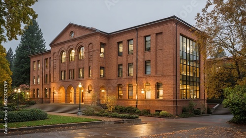 Historic johnson hall building at university of oregon campus with classic architectural design