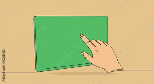 Tapping Green Screen Hand Interacting with Device One Line Art