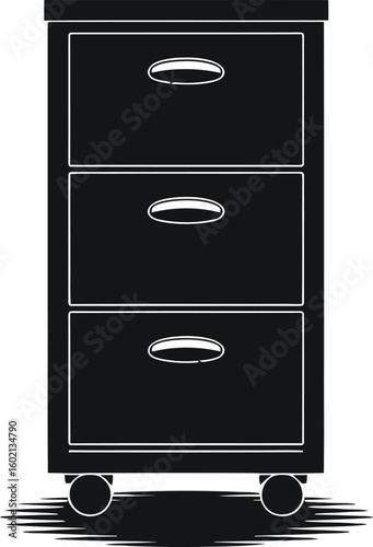 Black rolling file cabinet with three drawers silhouette