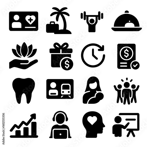 Vector pass card icon flexible mental work icons free course benefits employee
