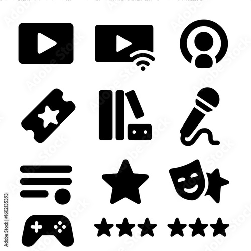 Entertainment app podcast set streaming mic vector media theater icon karaoke movie