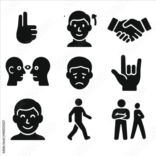 Handshake thumbs nodding icon non hands language verbal sign vector expression head