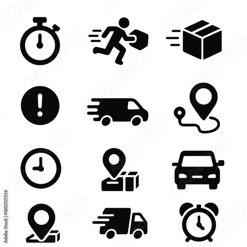 Courier hour now priority vector icon route delivery day label stopwatch same
