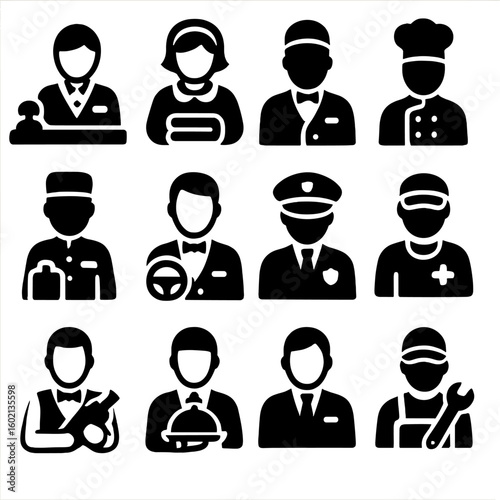 Manager guard icons hotel technician icon waiter staff bartender concierge vector lifeguard