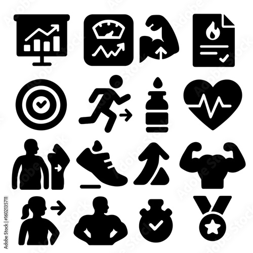 Icon transformation fitness water icons running progress workout vector tracker calorie