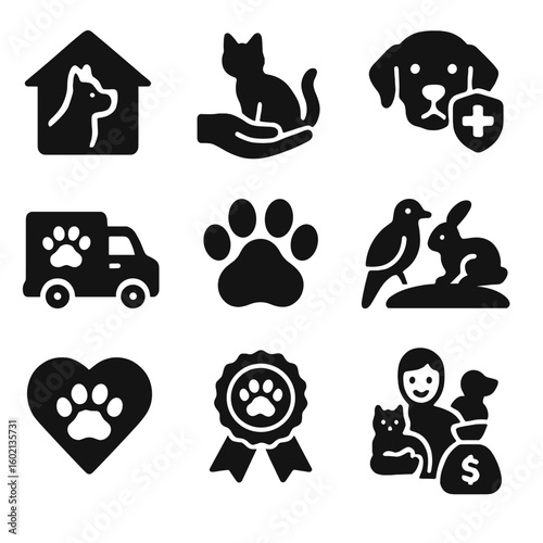 Icons icon print shelter adoption fund medical charity paw rehab animal vector