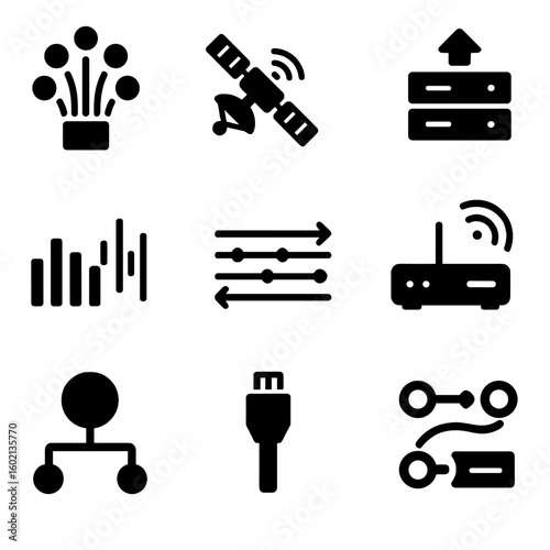 Server vector signal icon packet interface data uplink router wan icons communication