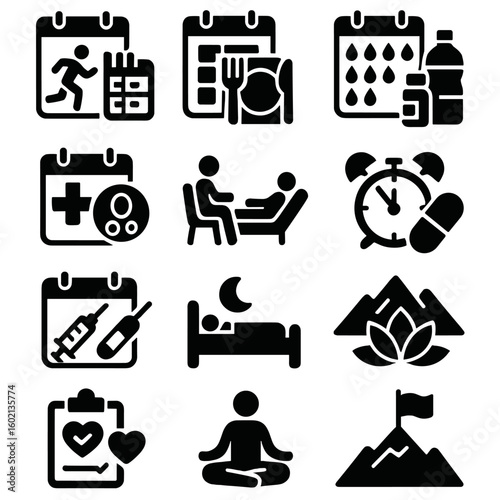 Session icon appointment meal tracker rest vector set planner exercise health wellness