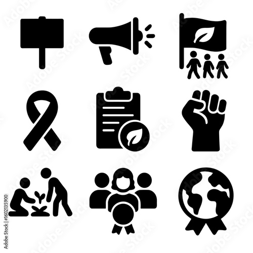 Campaign environmental raised petition icons vector green icon megaphone career badge flag