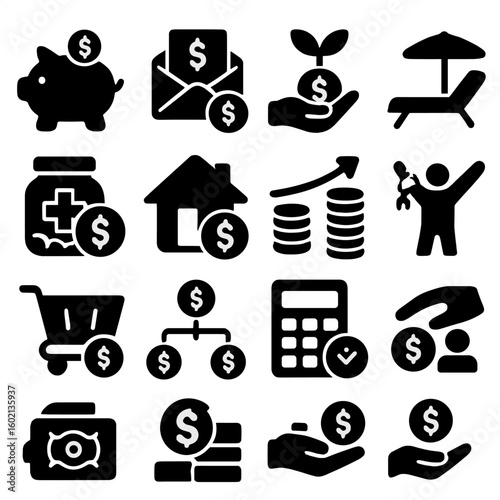 Icon diversification building vector grid wealth financial income retirement smart icons debt