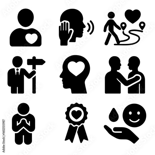 Compassion icon set emotional guide listening helpful customer empathy apology respect vector