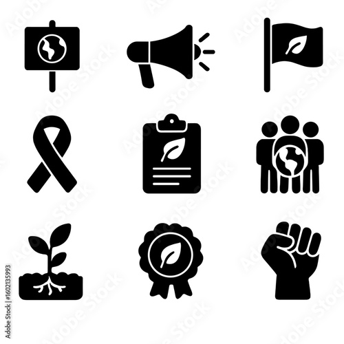 Campaign icons petition youth icon environmental eco climate activism earth march globe