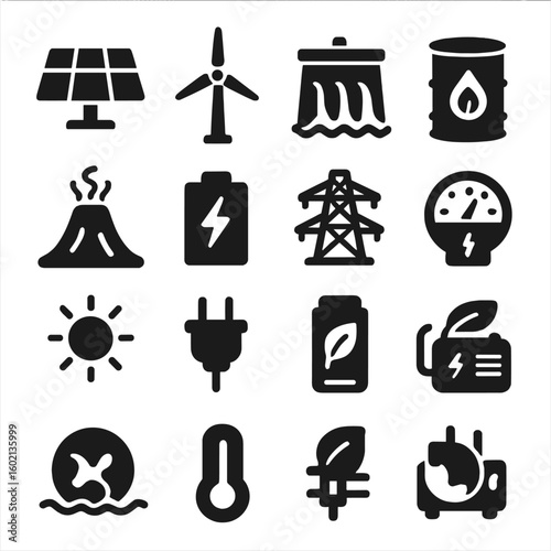 Energy icons barrel icon renewable vector plug panel electric hydroelectric eco vent