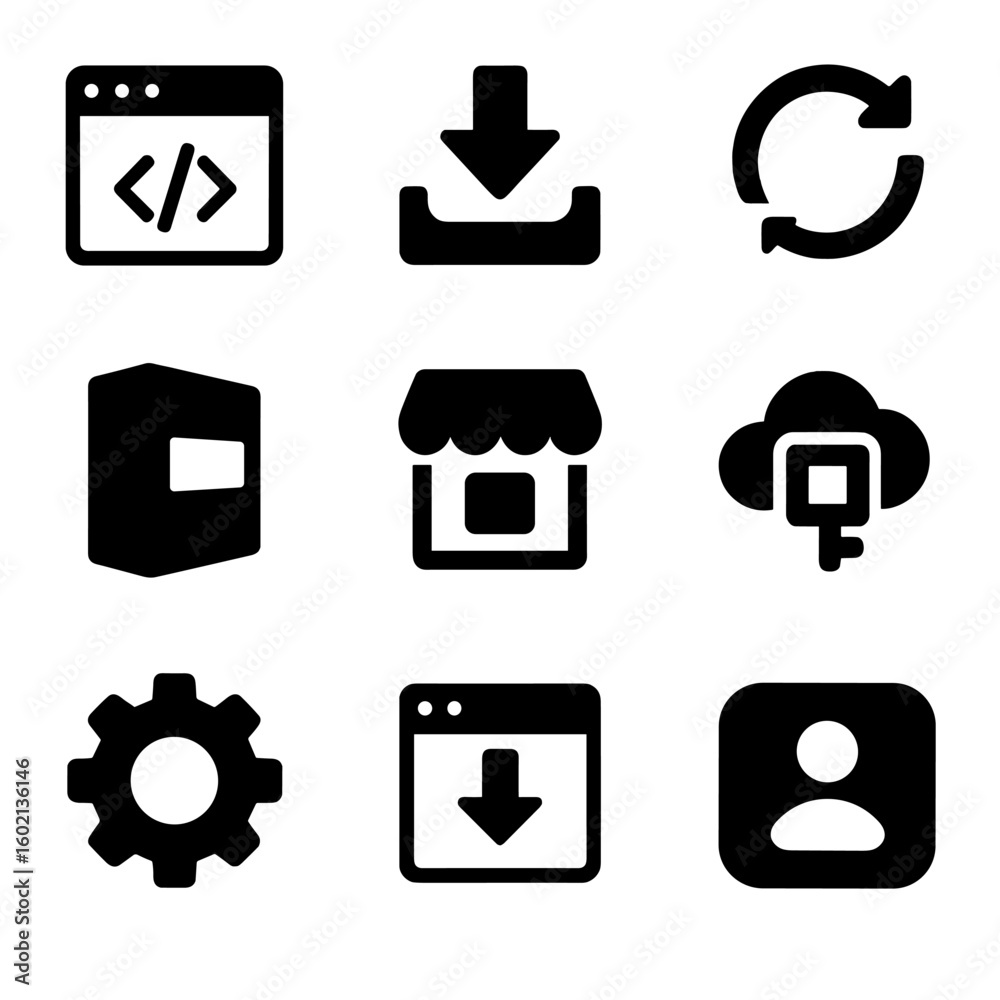 Set app software gear application store vector license key interface icon Set app software gear application store vector license key interface icon