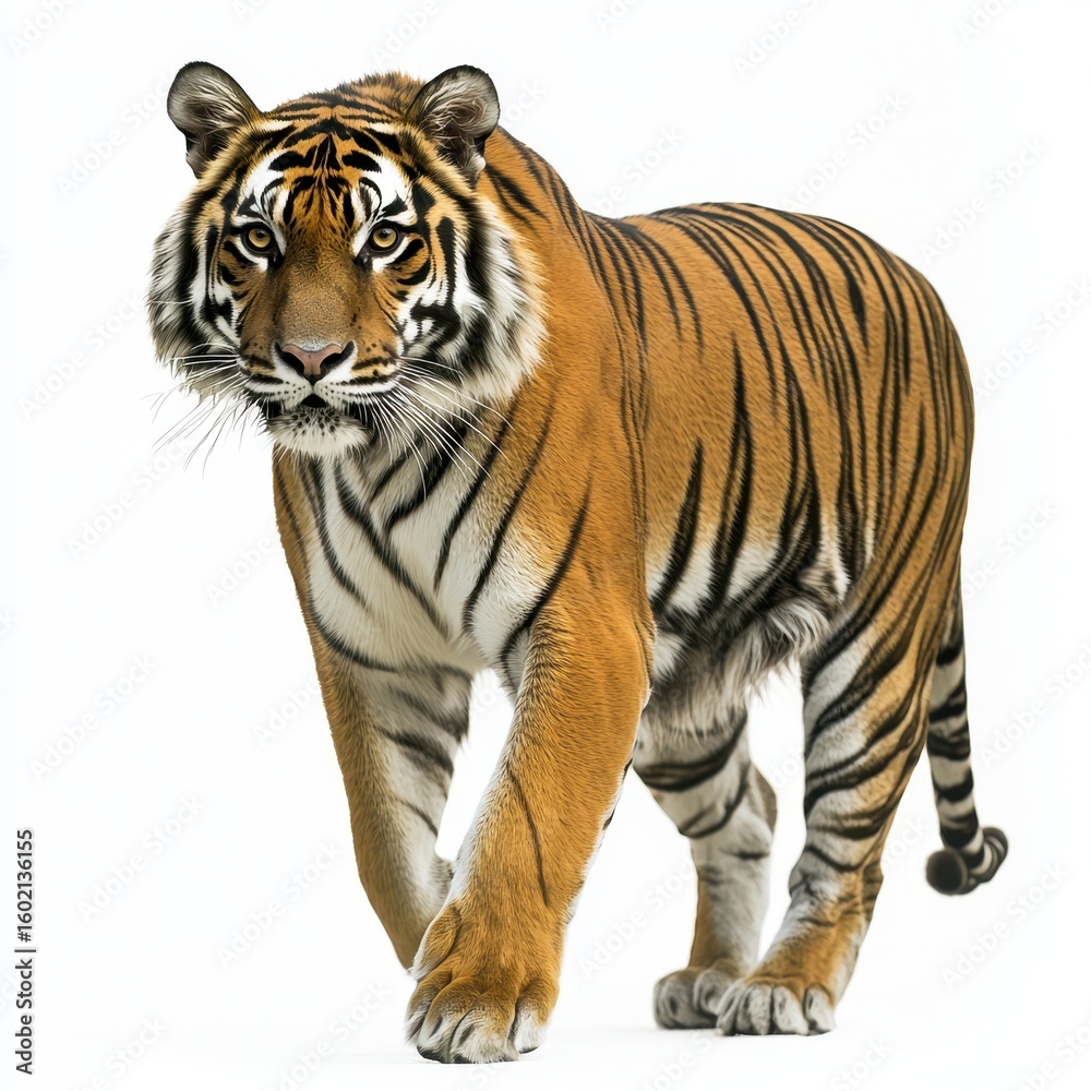Fototapeta premium Sumatran Tiger Walking on White Background