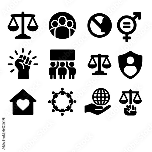 Inclusive rights vector human diversity scale equality justice global icon legal space