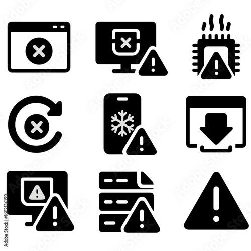 Popup icons system memory install freeze icon compatibility vector failed error warning