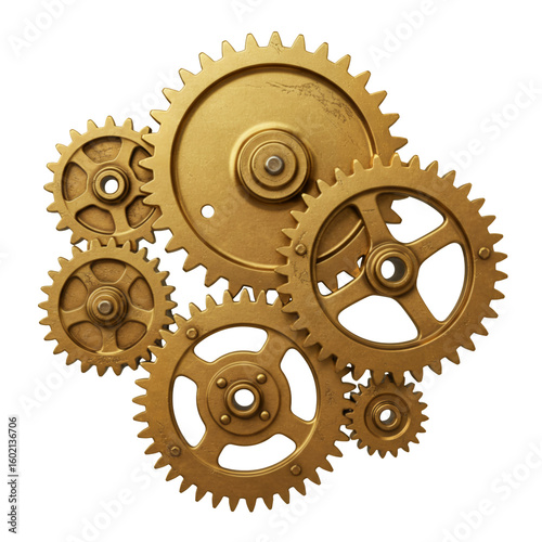 Detailed Gold Gears Interlocking, Perfect for Engineering or Industrial Themes