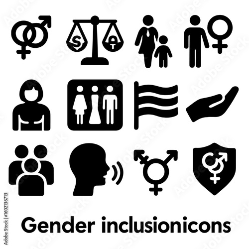 Group ally woman neutral icons inclusion hand vector symbols icon gender toilet