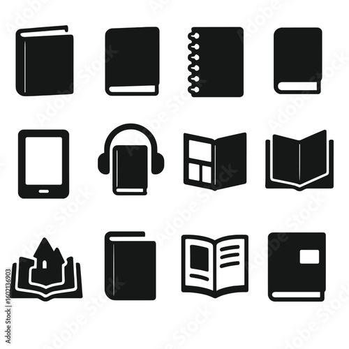 Pamphlet icons softcover book comic diverse vector headphones tablet jacket audiobook icon