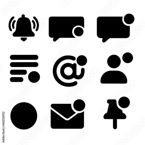 Vector notification reminder feed alert icon box mention set reaction dot ring