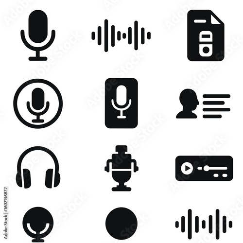 Headphones set vector icon audio file recording voice waveform wave device studio