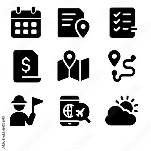 Flight set itinerary packing checklist app vector icon trip travel budget
