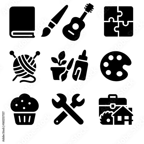 Art vector supplies icons craft icon diverse hobby baking book model paintbrush