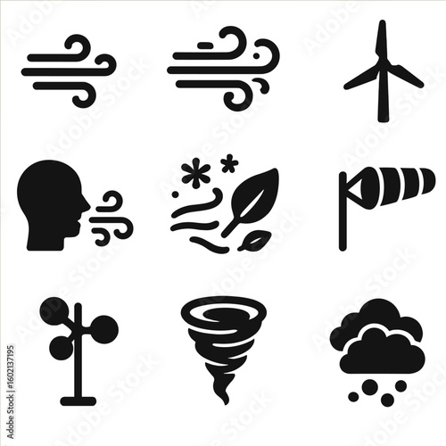 Movement pollution vector gust icon turbine wind air quality icons breeze direction
