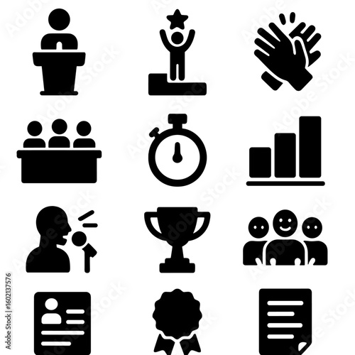 Applause speech contest no icons award characters trophy vector isolated performance letters