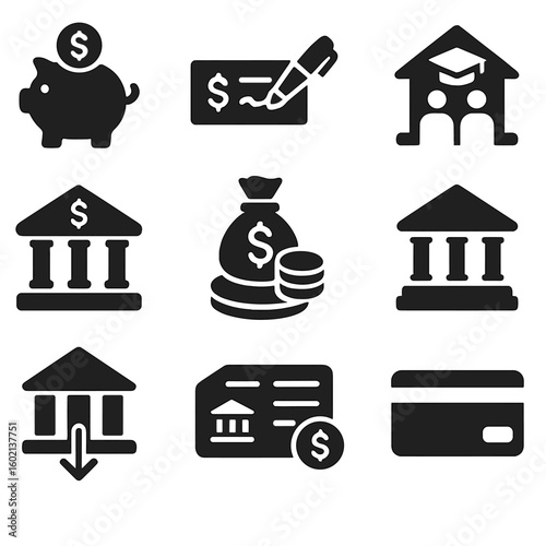 Passbook student overdraft savings modern fixed bank vector atm deposit account icons